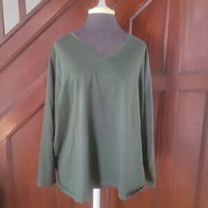 Lands End Mens Flex Jersey Olive Green V-Neck Long Sleeve T-Shirt 2XLT Relaxed F